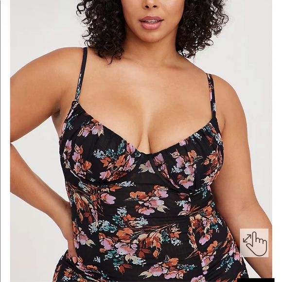 Torrid BLACK FLORAL MESH DRAWSTRING CHEMISE NWT - Picture 3 of 6